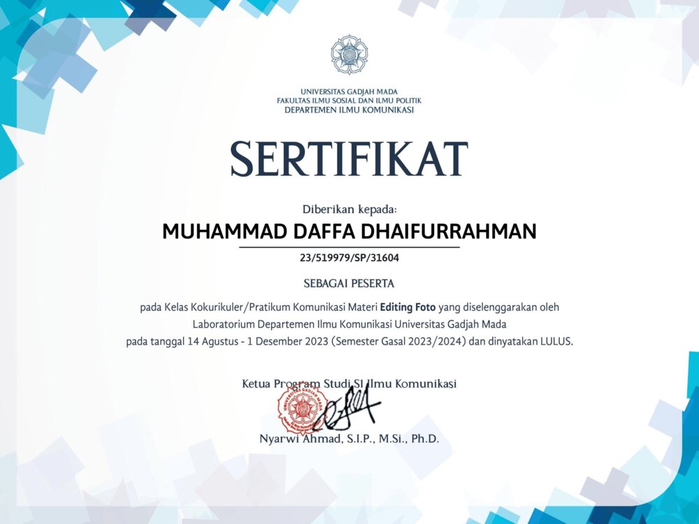 Photo Editing certificate